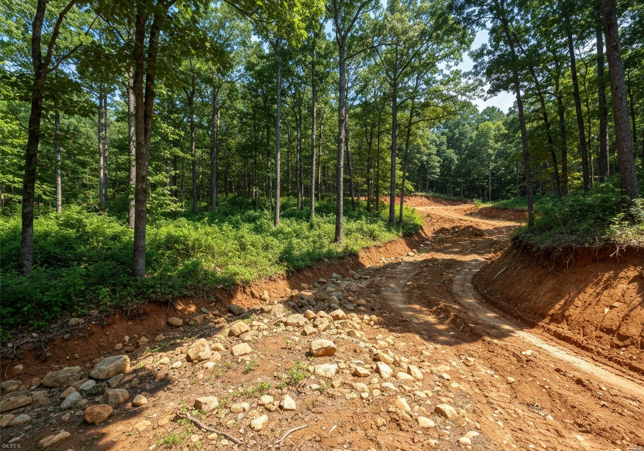 Before: Overgrown, rocky wooded lot