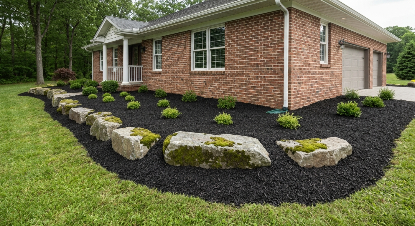 Mulch and rock installation for a North County residential lot in Desloge MO