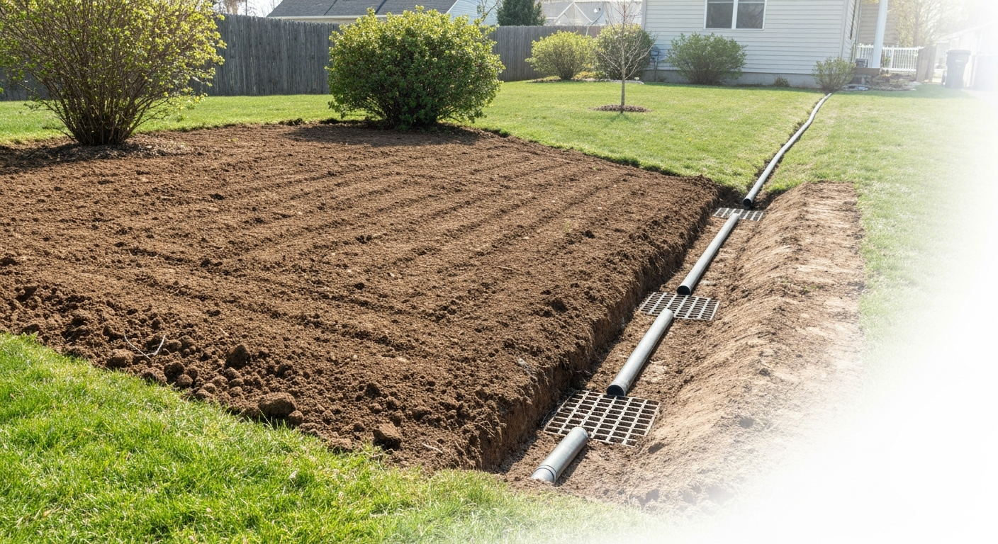 French drain installation and yard regrading