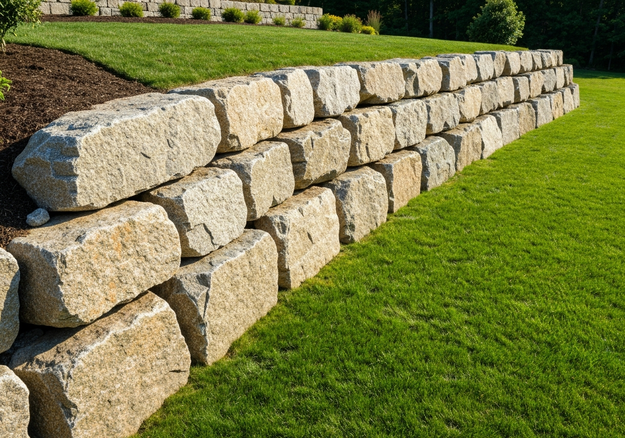 Natural granite boulder retaining wall