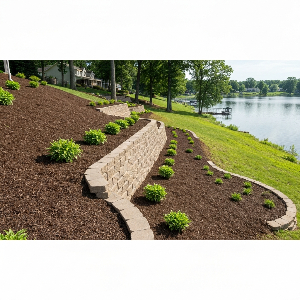 After: Beautiful tiered retaining wall on the hillside