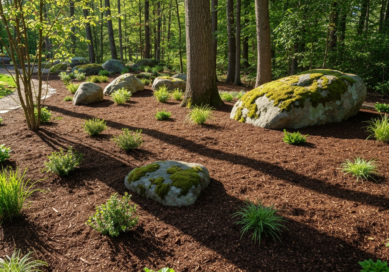 Landscape lighting along a rural wooded property in the Potosi MO area
