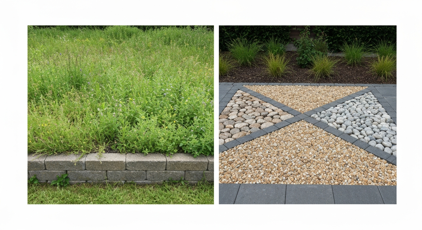 Before and after comparison of landscape beds
