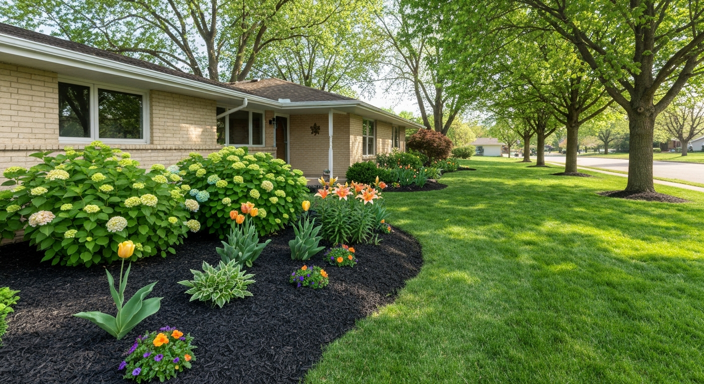 Front yard landscape refresh with colorful blooming perennials