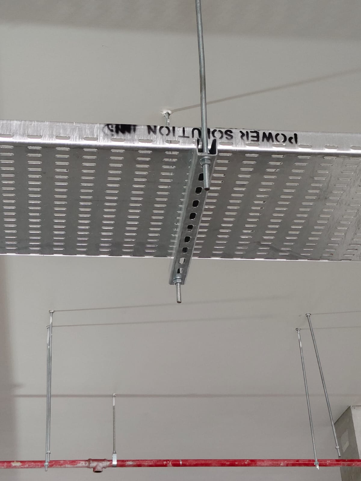 Cable management installation with trays and trunking in commercial project