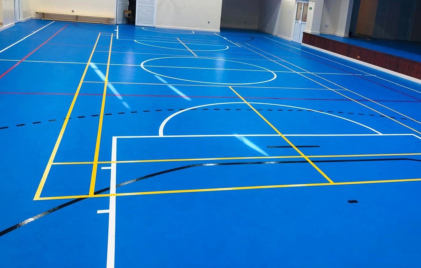 Budaiya School professional blue PU sports flooring with court markings