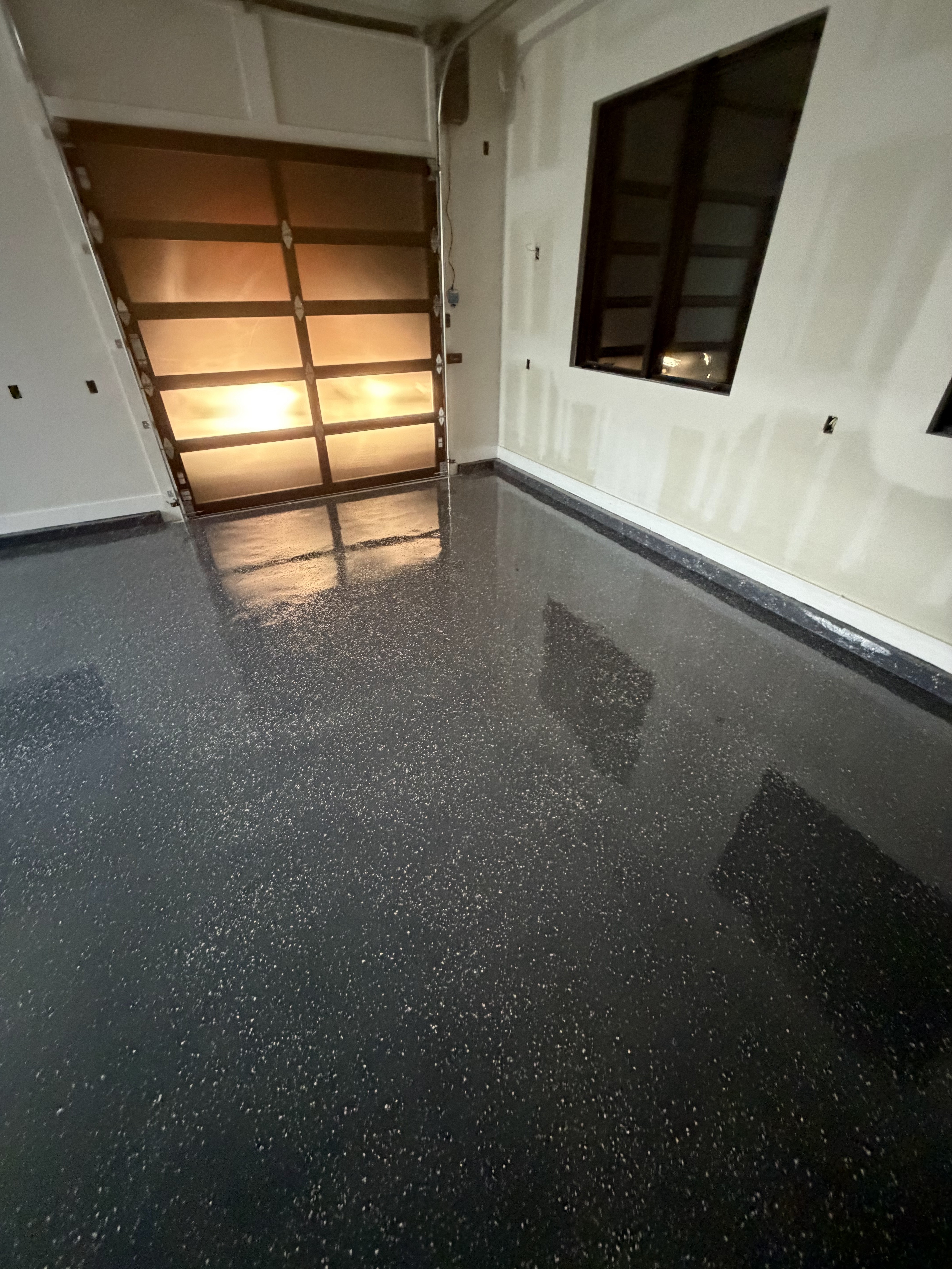 Dark charcoal flake garage floor finish