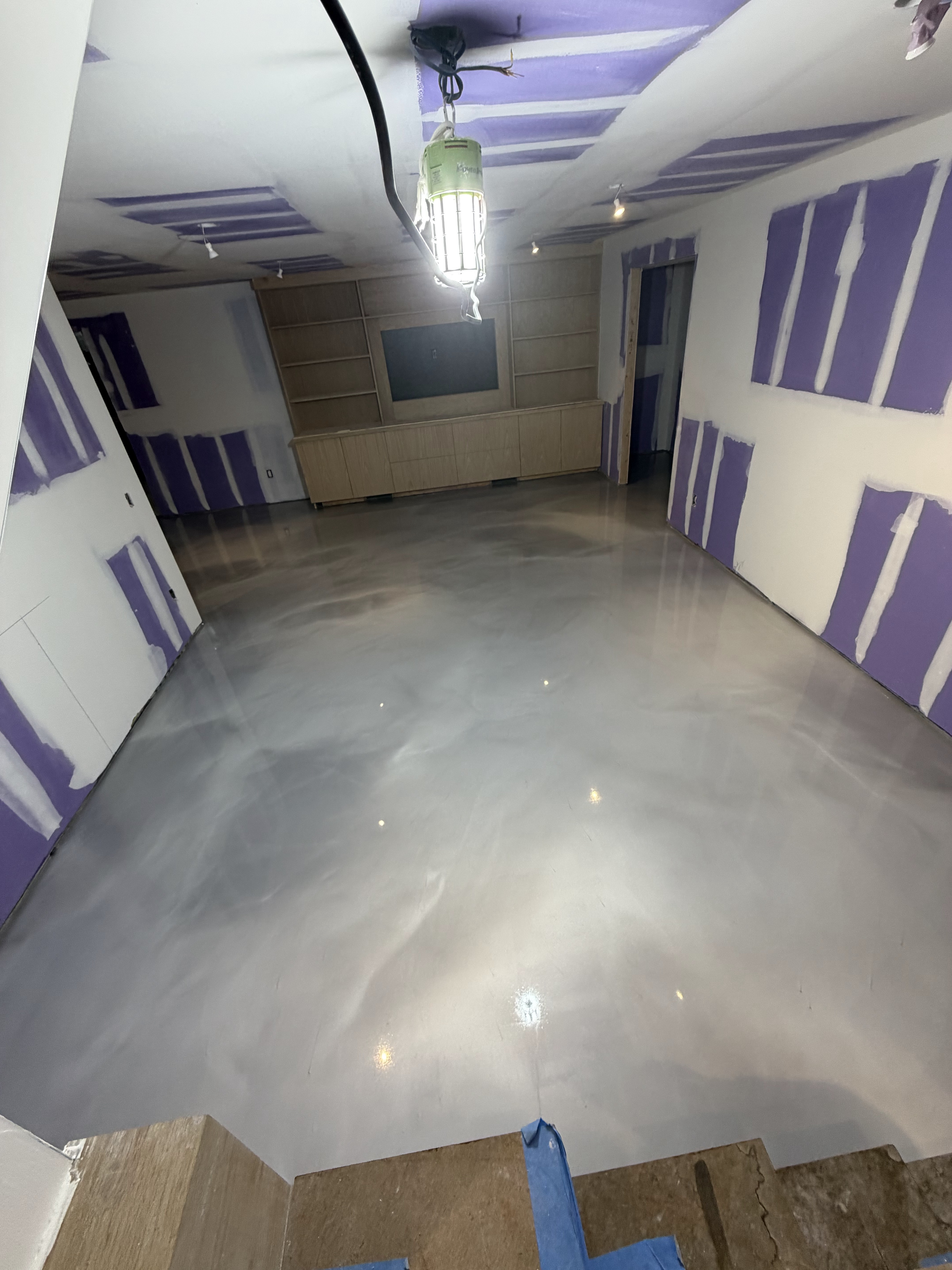 Metallic silver epoxy floor in progress