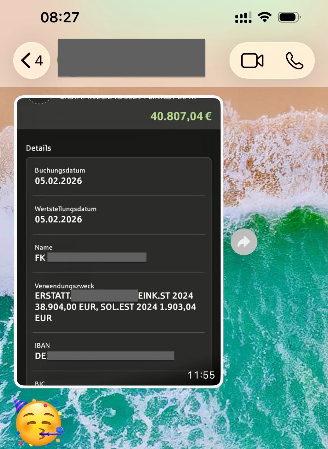 WhatsApp Chat über 40.807,04 €