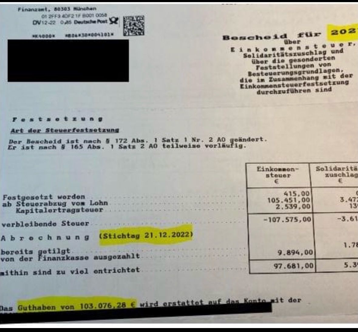 Steuerbescheid über 103.076 €