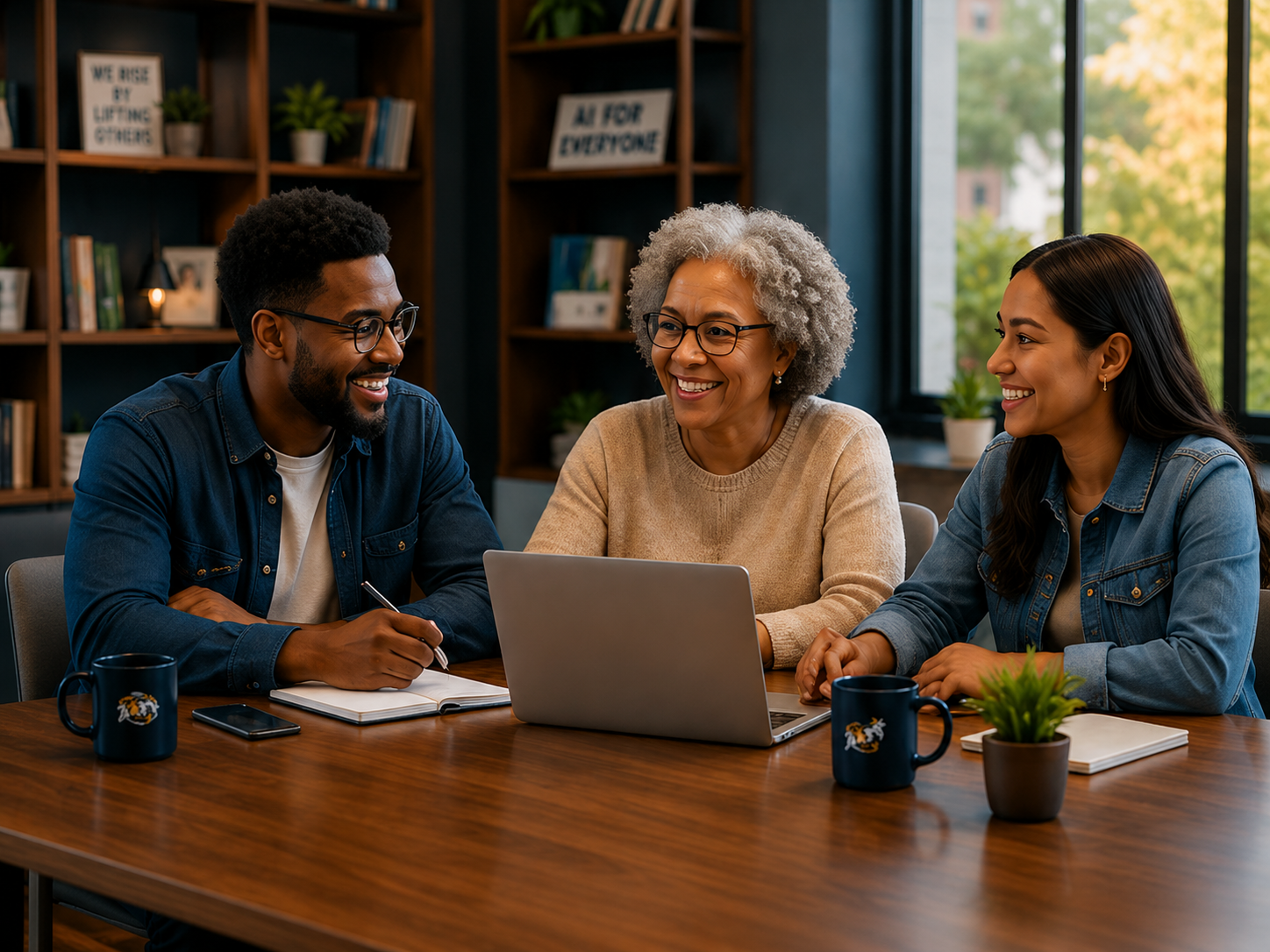 Diverse team working together