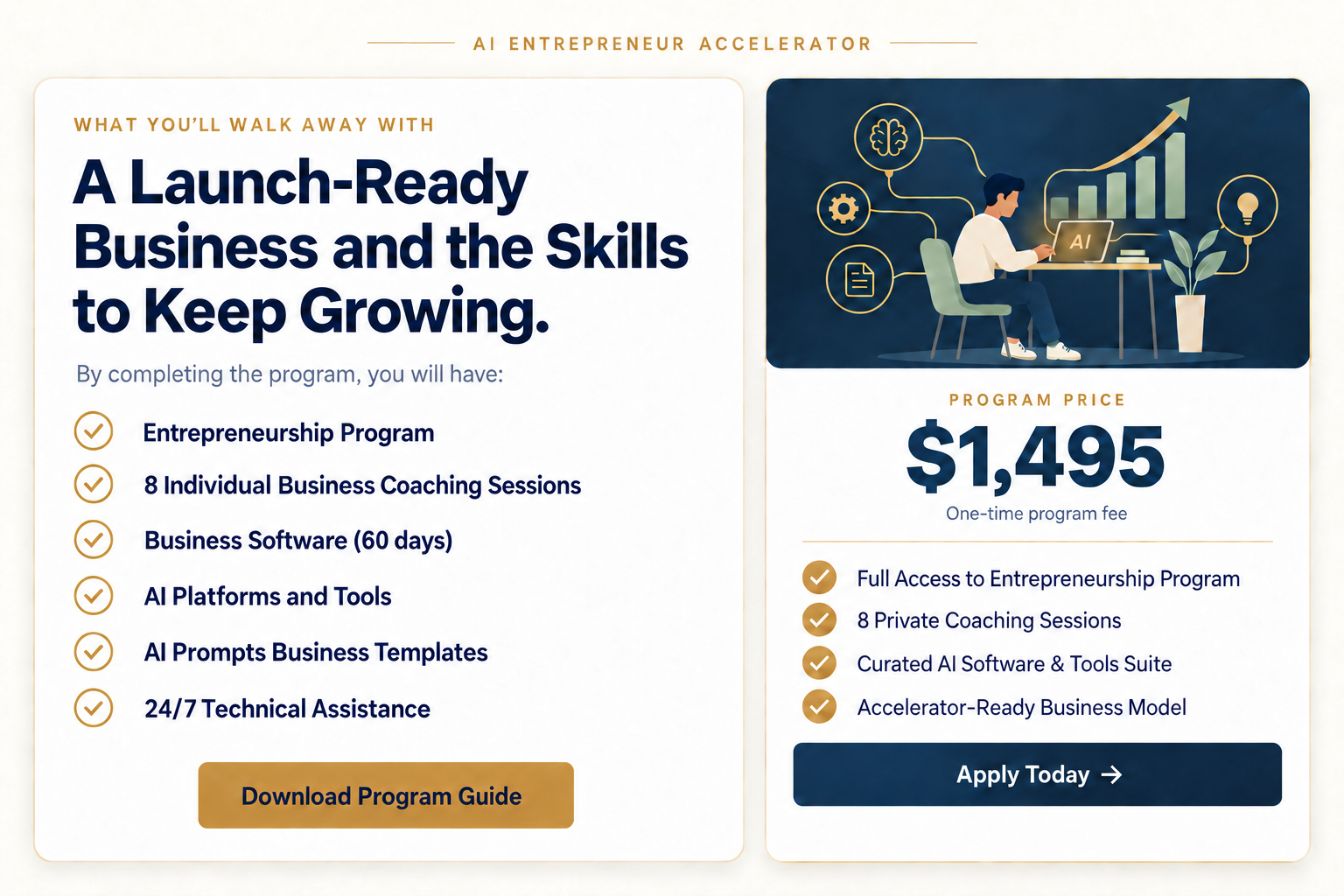 AI Entrepreneur Accelerator workspace and learning platform illustration