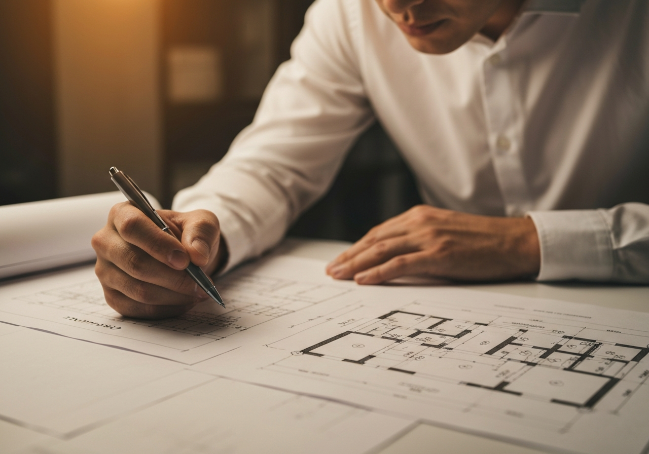 Professional reviewing architectural blueprints