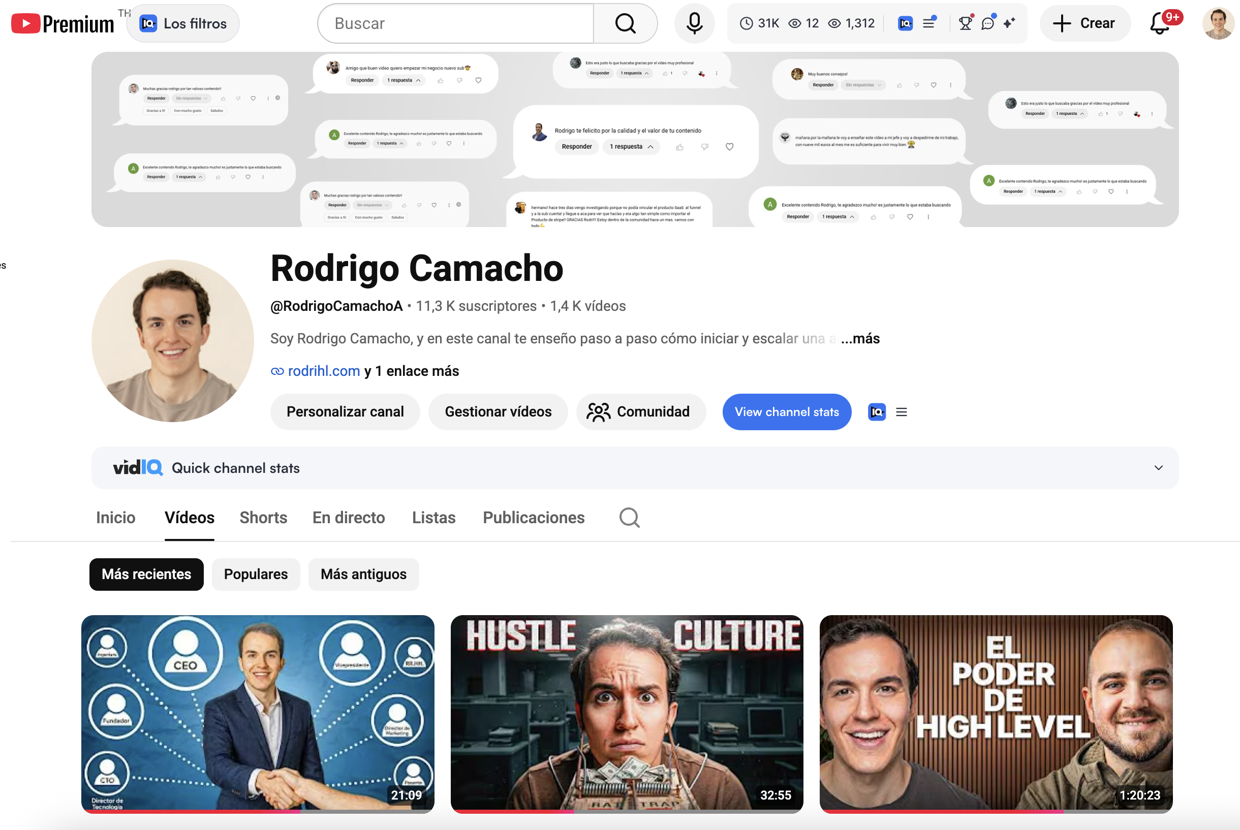 Canal de YouTube de Rodrigo Camacho