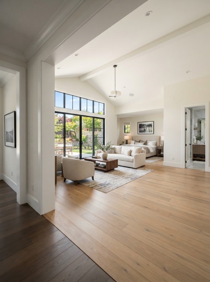 Finished home addition interior with expanded residential living space