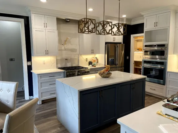 Quartz kitchen countertop with island by A Kingdom Construction Co.