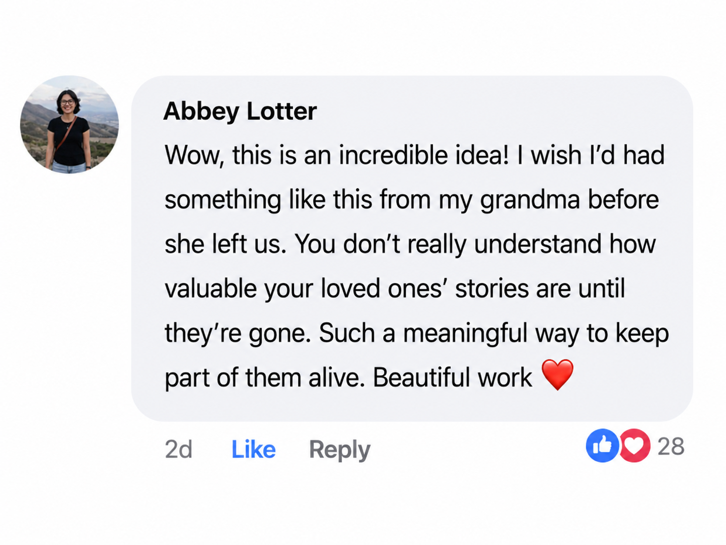 Customer Comment from Abbey Lotter