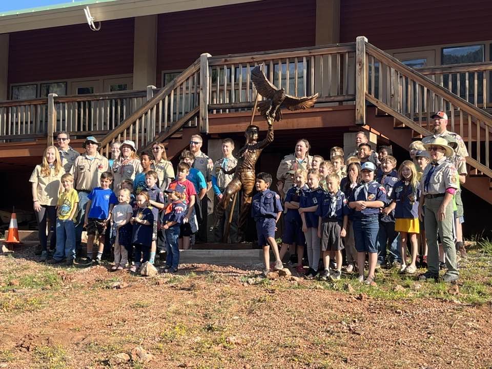 Cub Scout Pack 88 Gilbert AZ group photo with scout statue