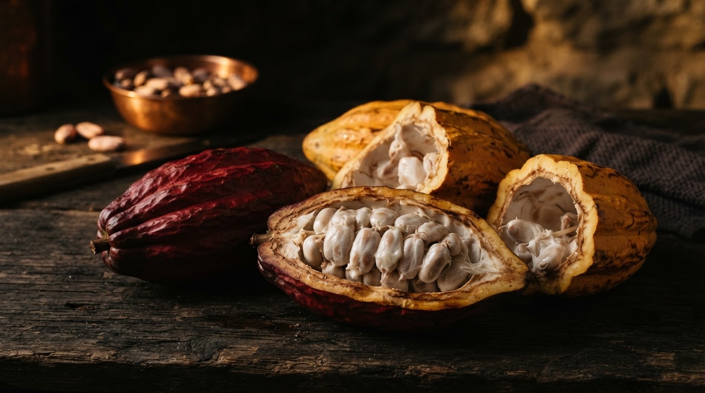 Cacao pods and beans from bean to bar