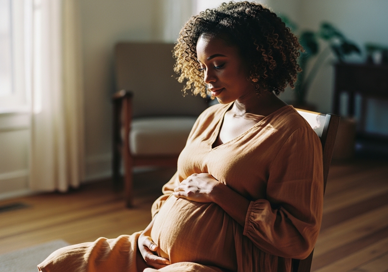 Expectant mother seated peacefully
