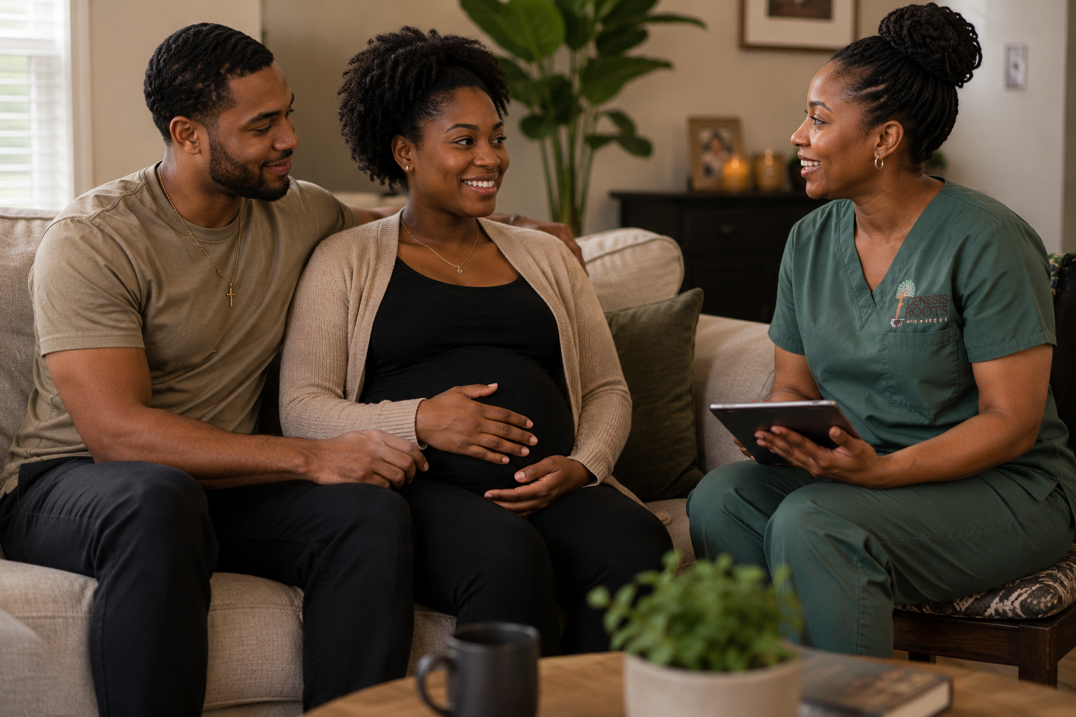 Midwife consulting with parents