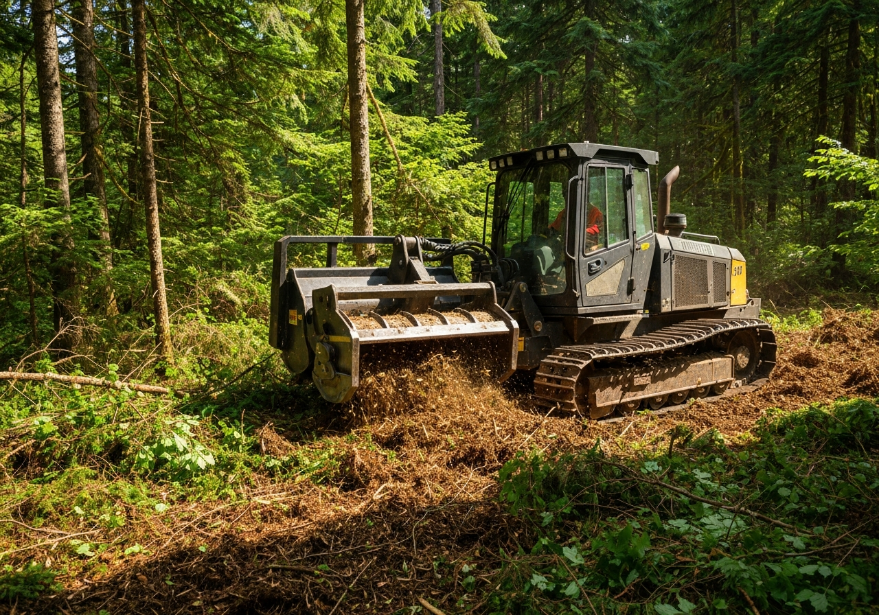 Forestry mulcher clearing brush