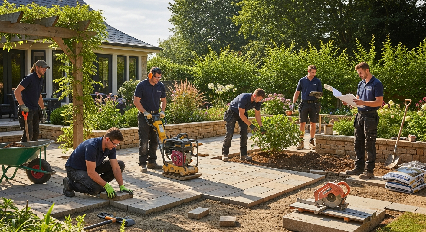 Andrew discussing a landscape project with a homeowner
