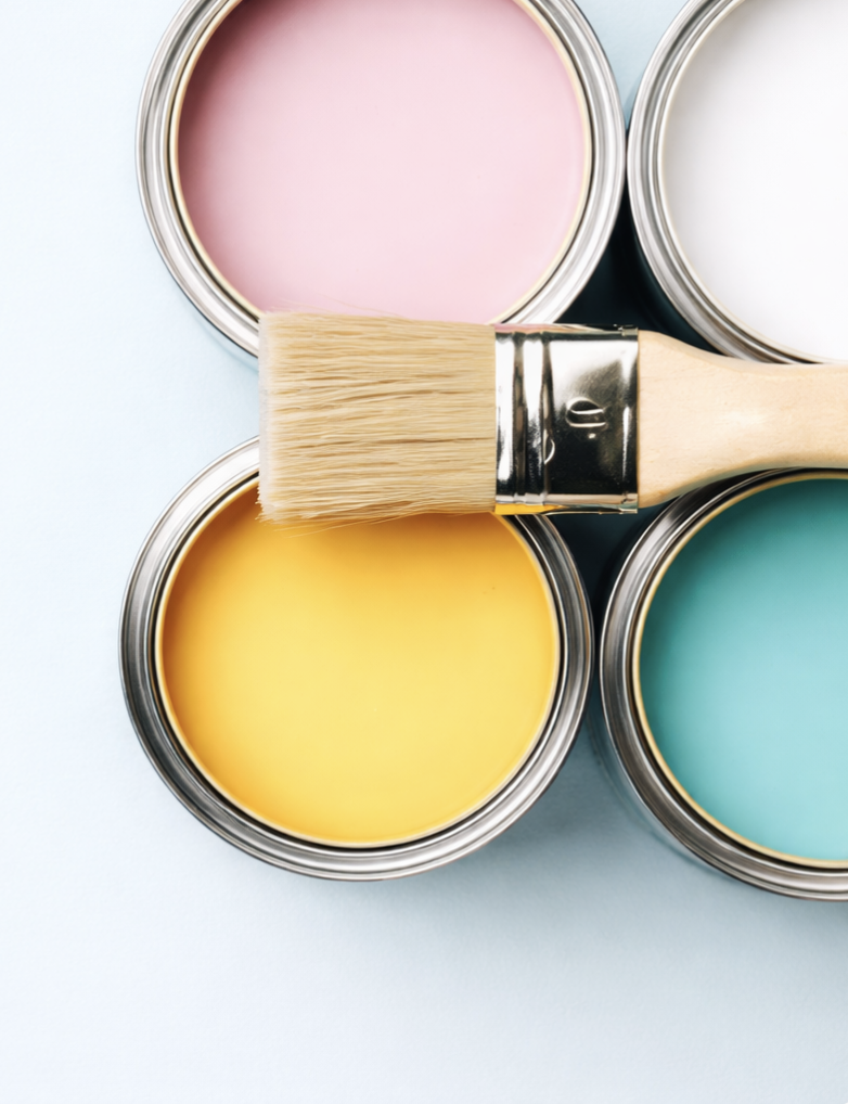 Paint brushes and color swatches