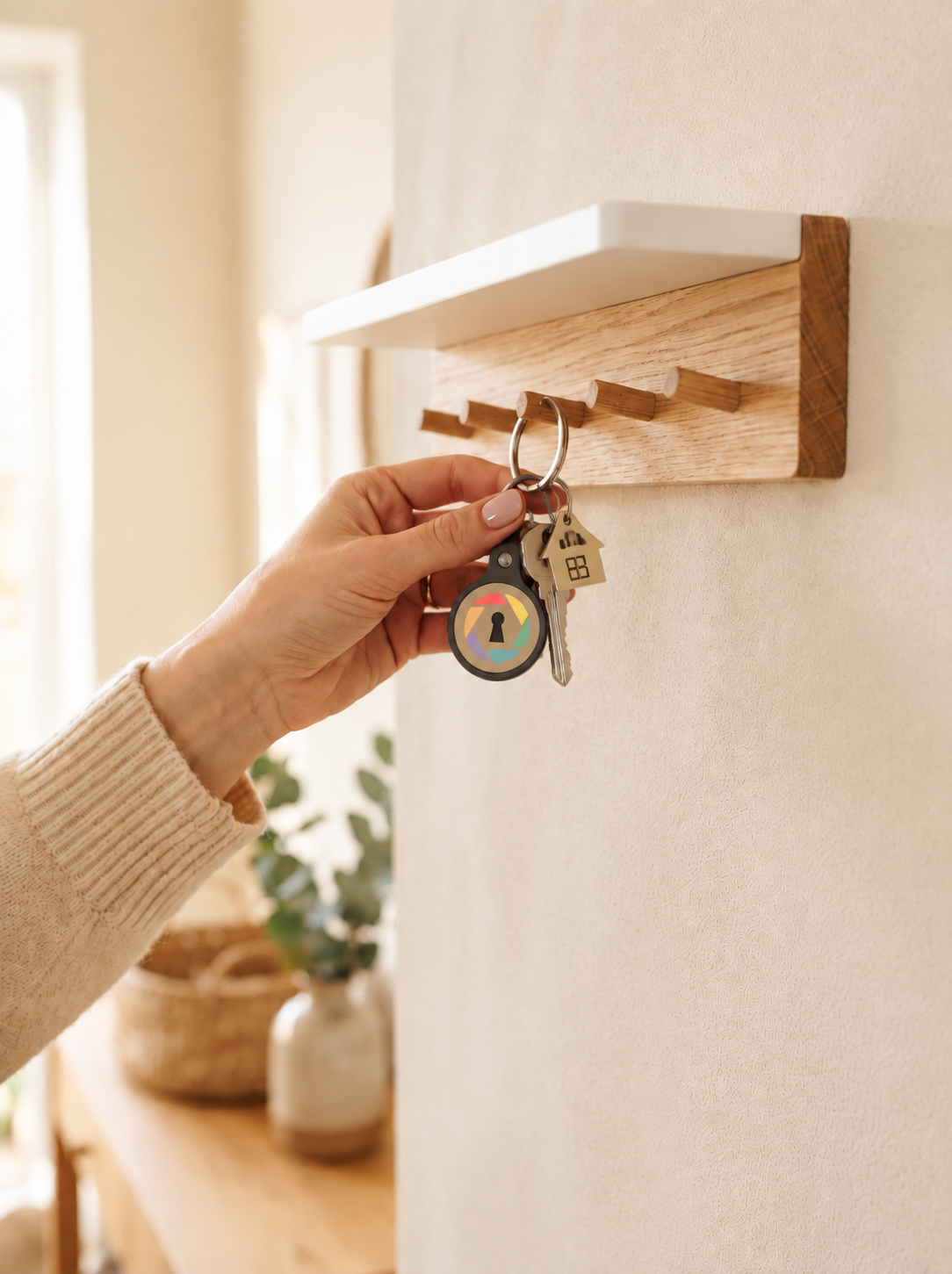 New home keys on keyholder with Aperture keychain