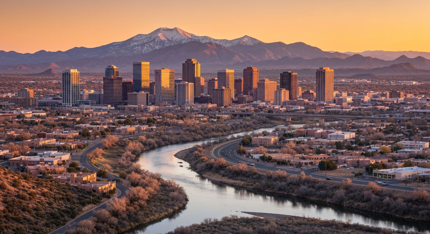 Albuquerque skyline and Sandia Mountains