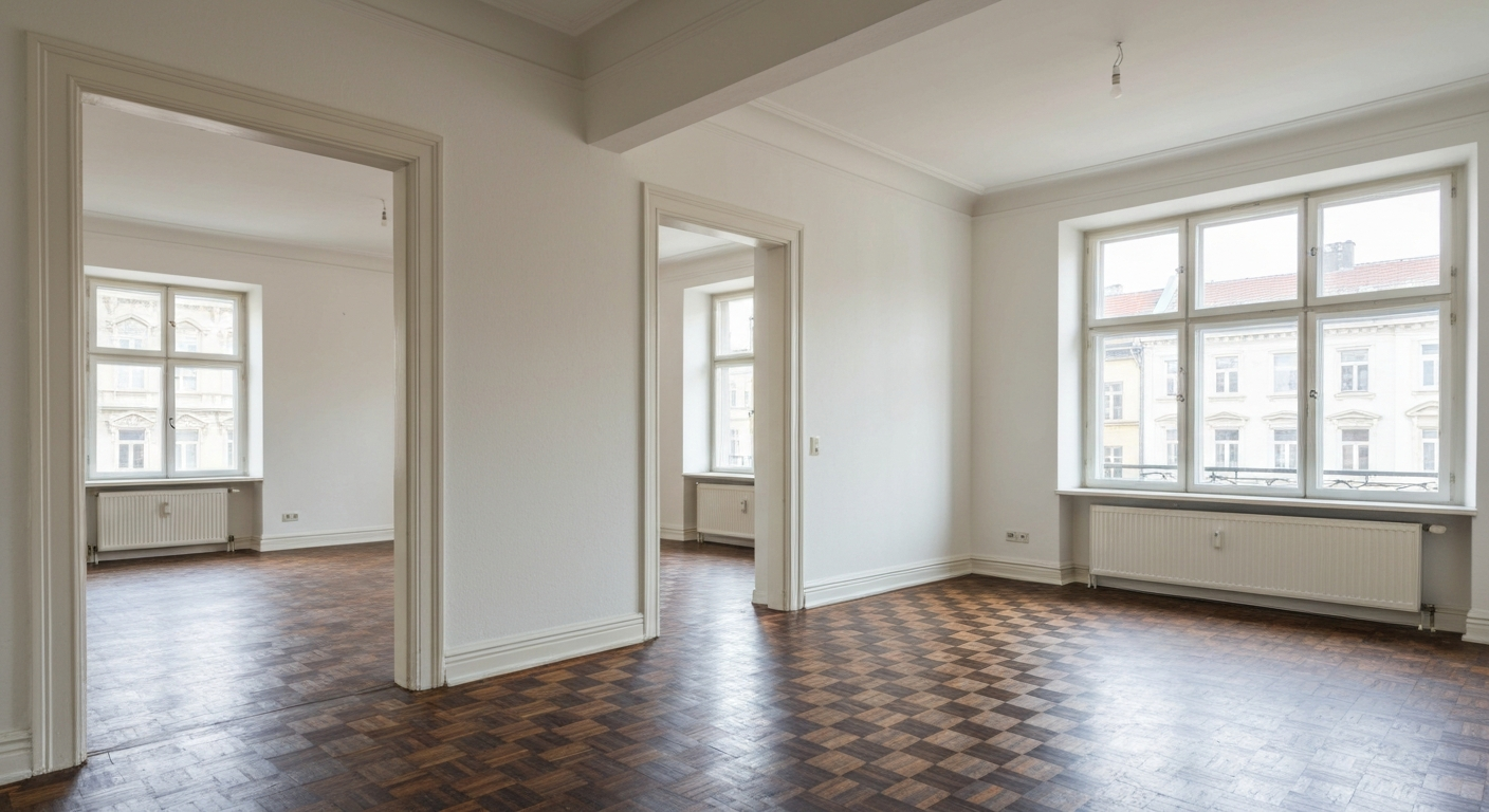 Leere, besenreine Wohnung in Berlin nach professioneller Entrümpelung – fertig zur Übergabe
