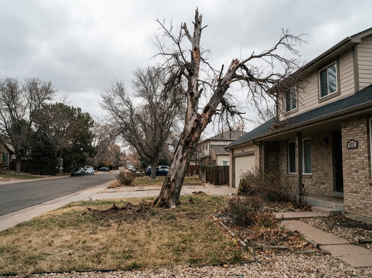 Mature tree near a Denver home evaluated for removal