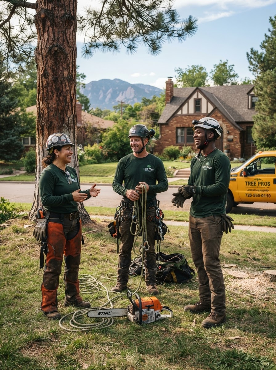 Paul Goin and the Tree Pros arborist crew at a Denver job site