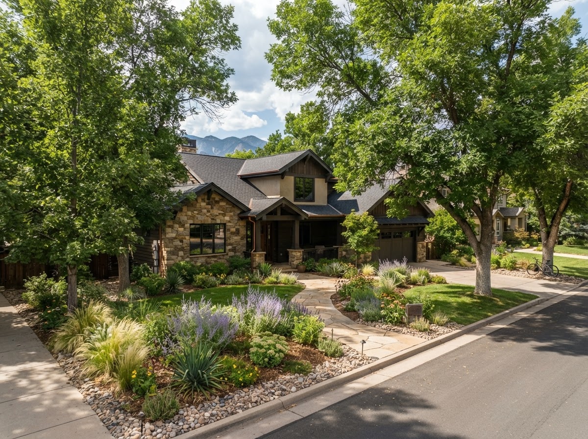 Beautiful mature trees in a Denver residential landscape