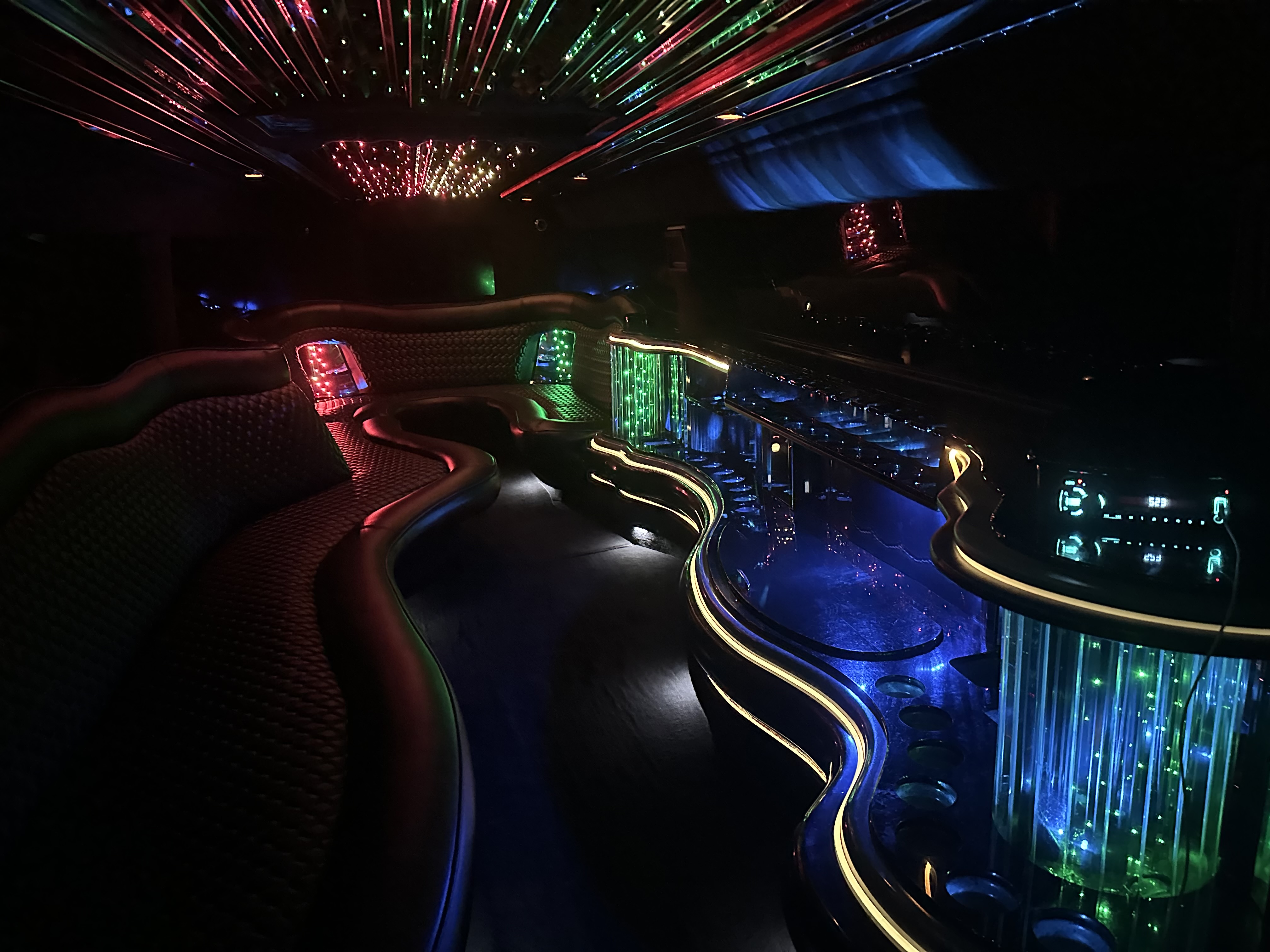 Interior of a luxury party limo bus