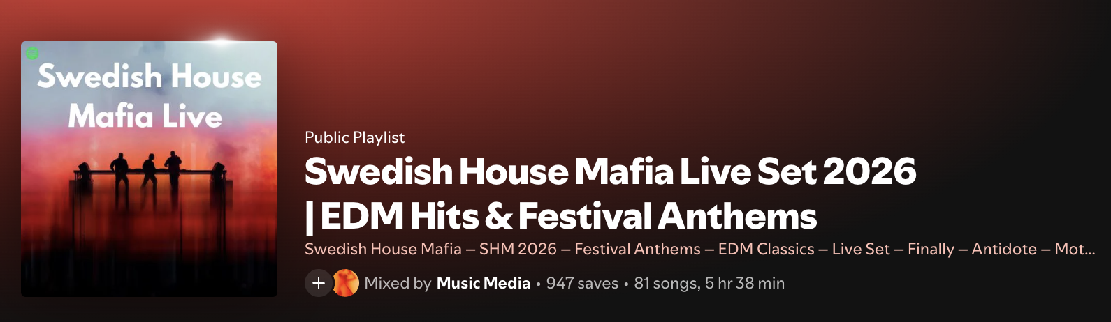 Swedish House Mafia Live Set 2026 | EDM Hits — Spotify playlist placement
