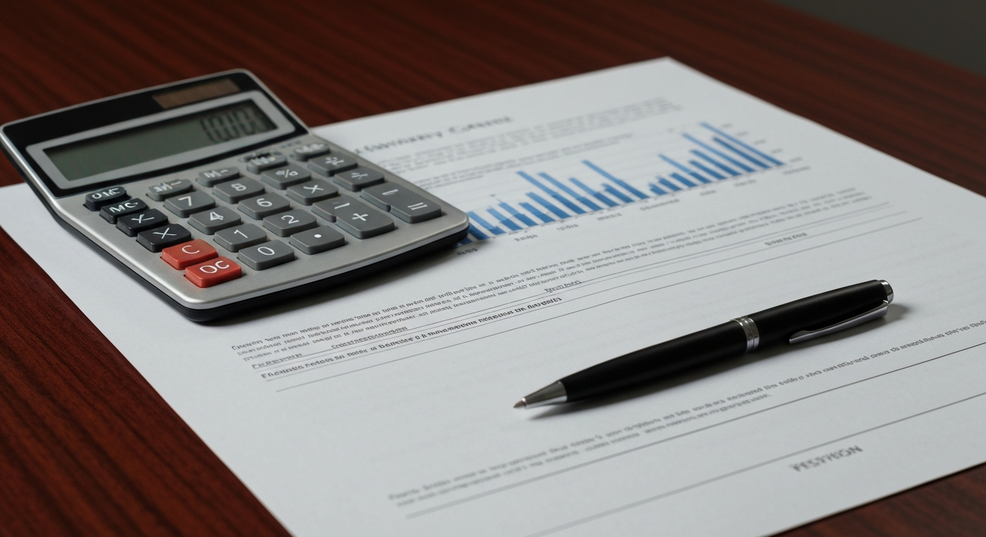 Financial documents and a calculator representing debt recovery