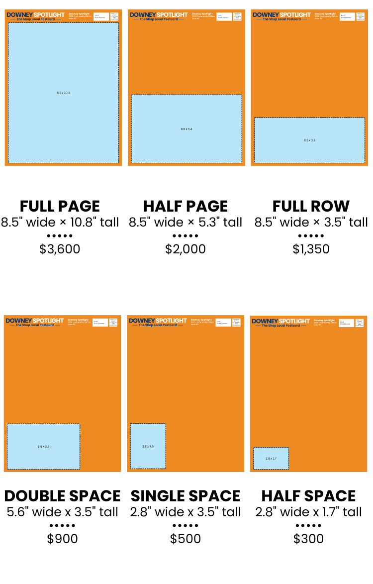 Downey Spotlight 10,000-Household Edition advertising placement sizes and published rates