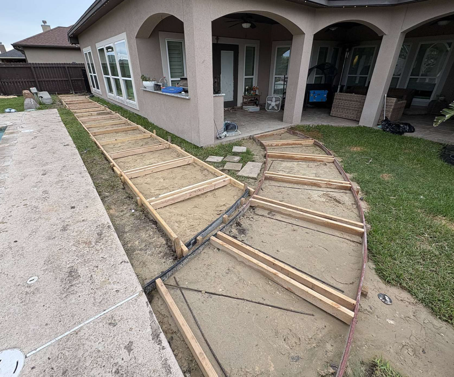 Concrete walkway under construction