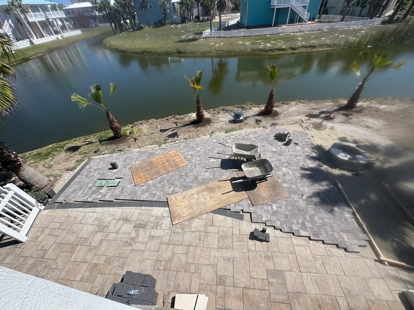 Paver patio under construction in Corpus Christi