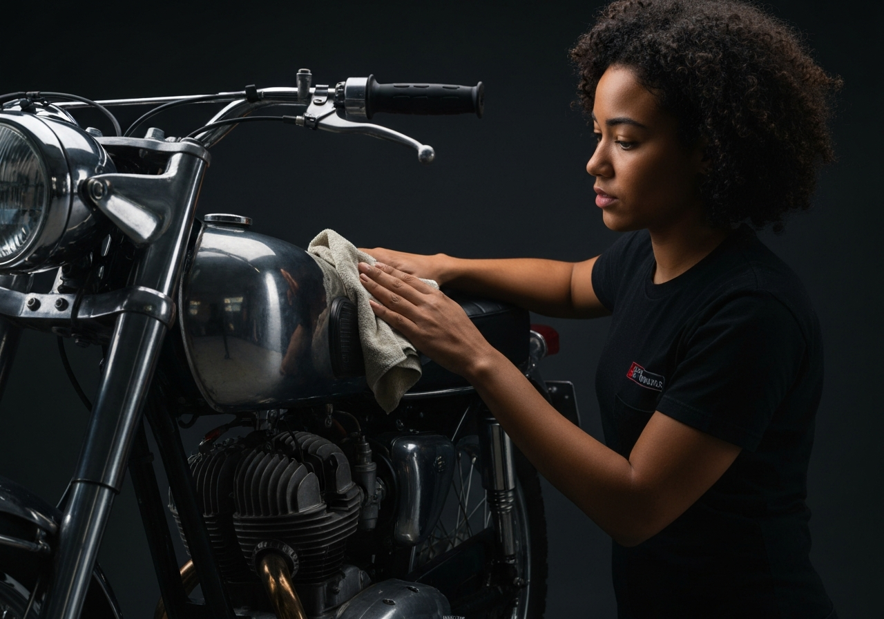 Detailer polishing vintage bike