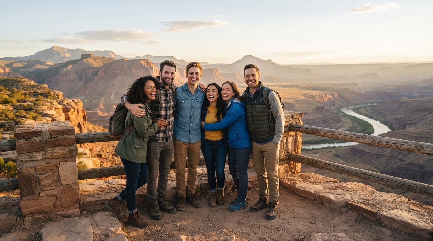 Group of travelers at scenic overlook