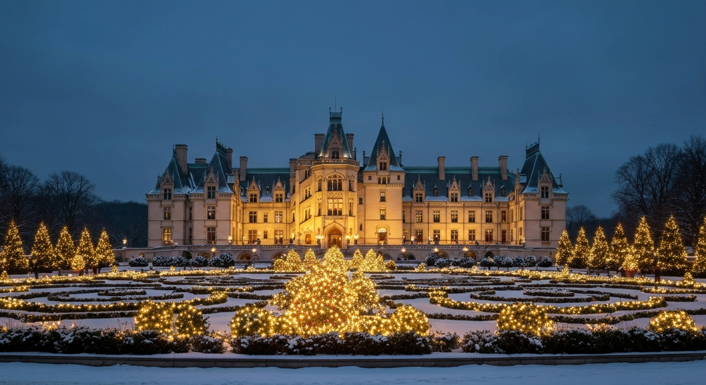 Biltmore Estate at Christmas magic hour