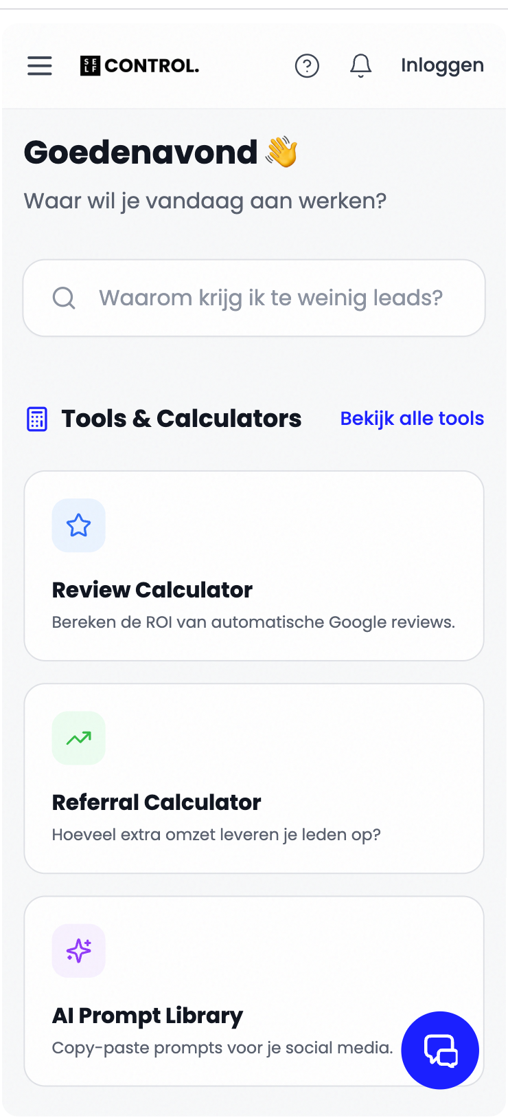 Selfcontrol Kennisbank Dashboard Mobile