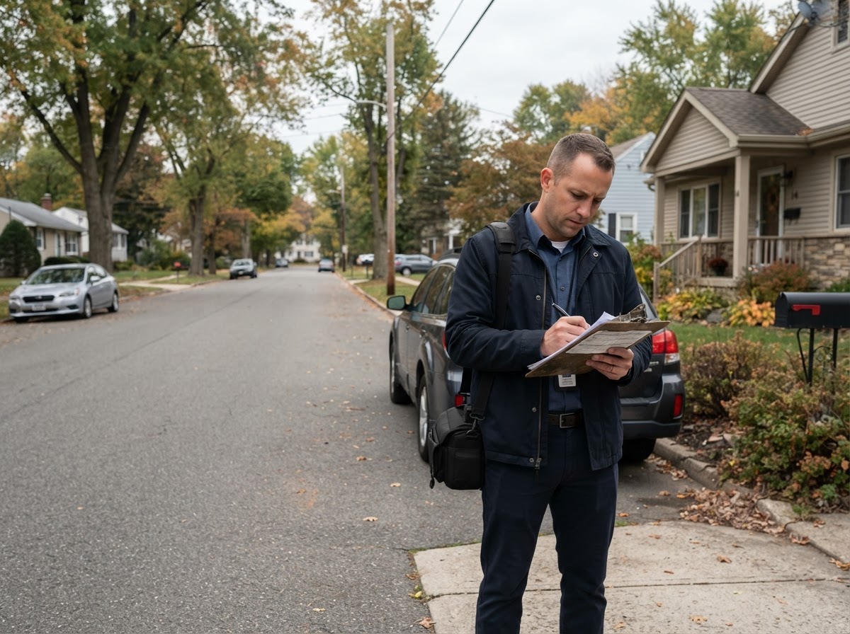 Investigator documenting a relevant location for a criminal defense investigation