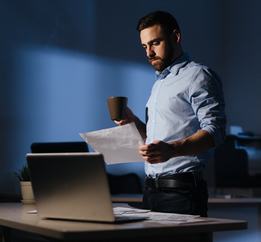 Professional reviewing documents