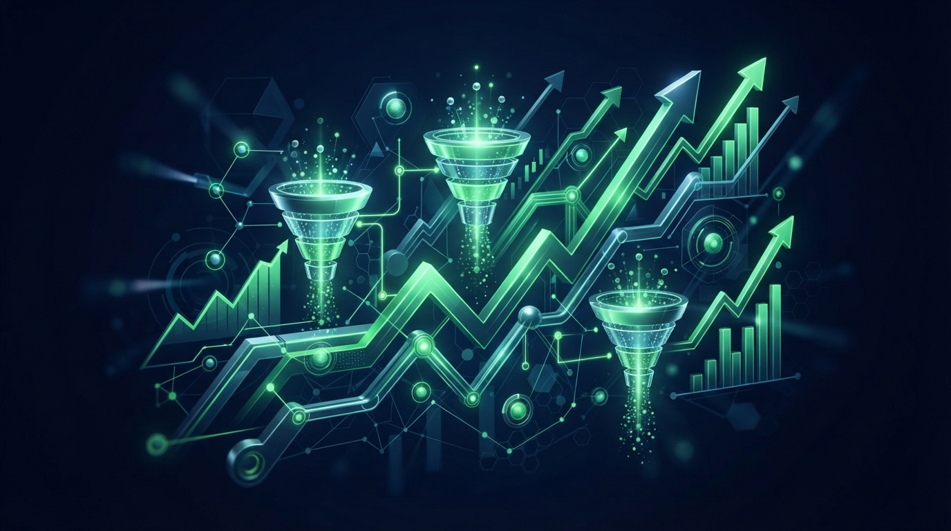 Abstract visualization of the APEX System platform with interconnected growth systems and sales funnels