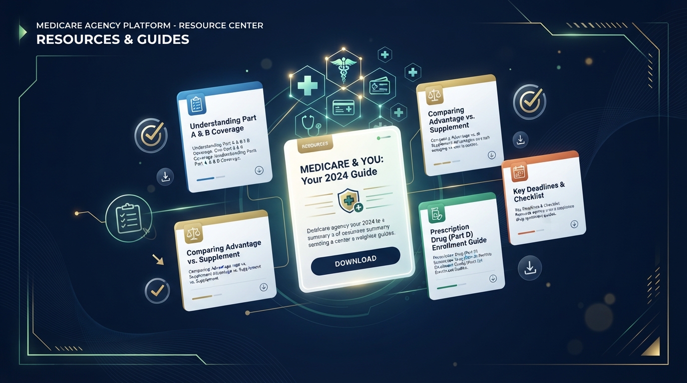 Abstract visualization of downloadable Medicare agency resource guides and documents