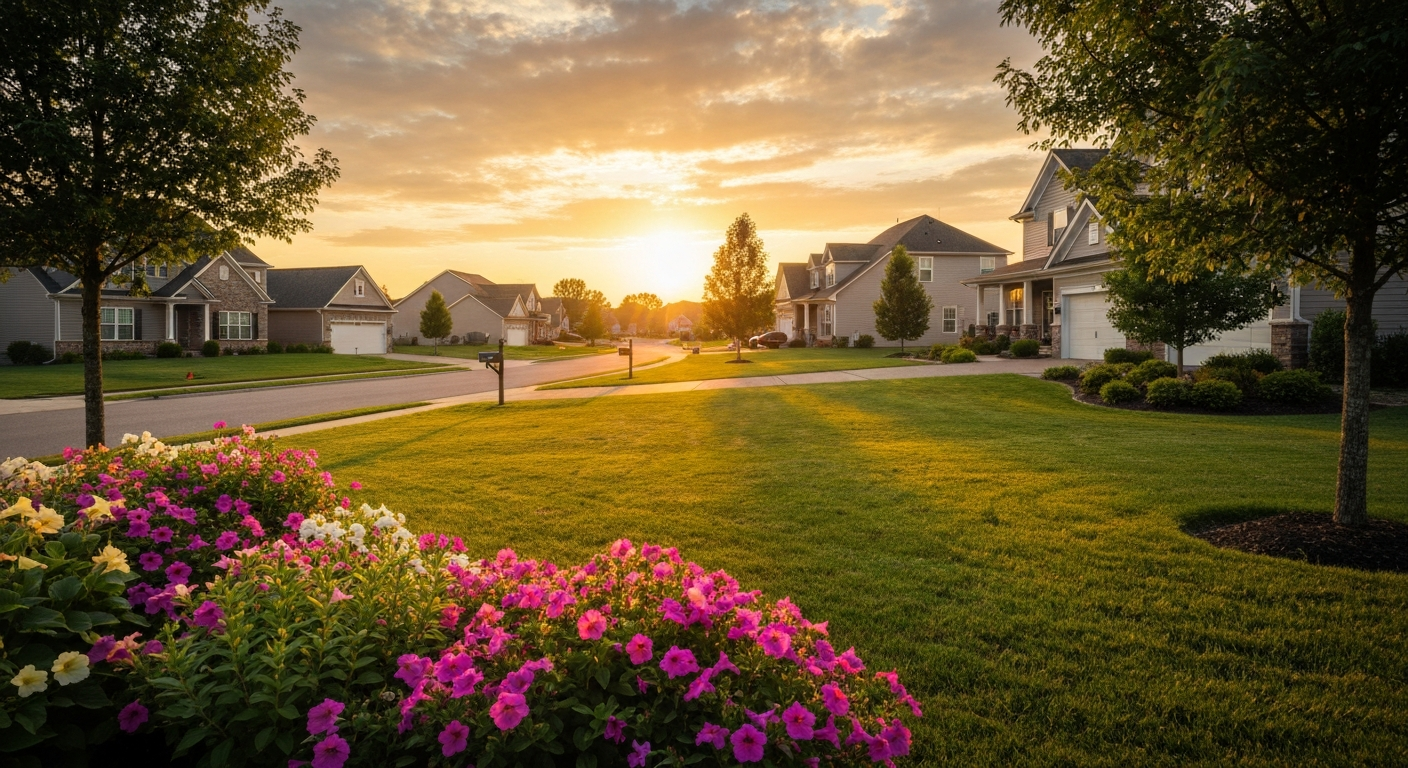 Beautiful neighborhood at sunset