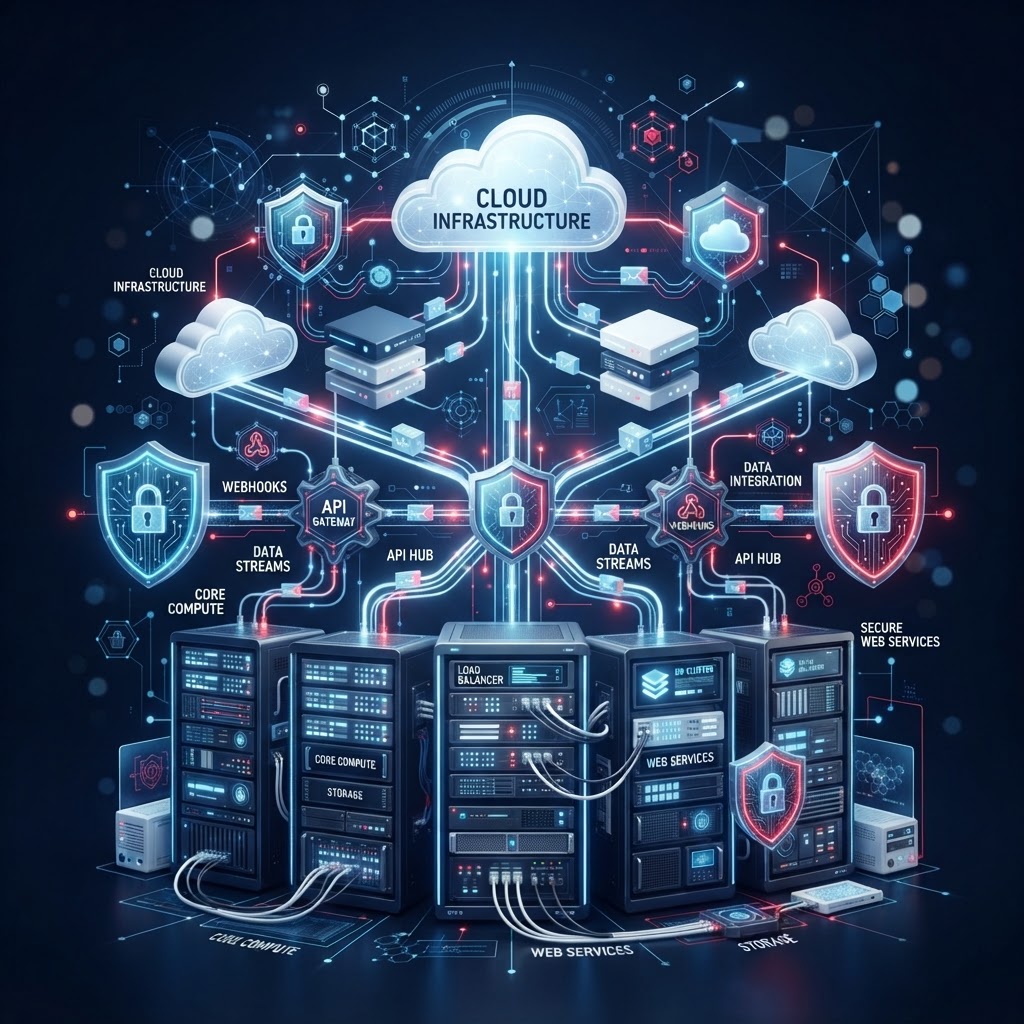 Cloud infrastructure and web technology illustration